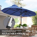 Double-sided Patio Umbrella, 9.7 Outdoor Umbrella with Tilt and Crank, LED Solar Light and 12 Ribs, Navy Blue