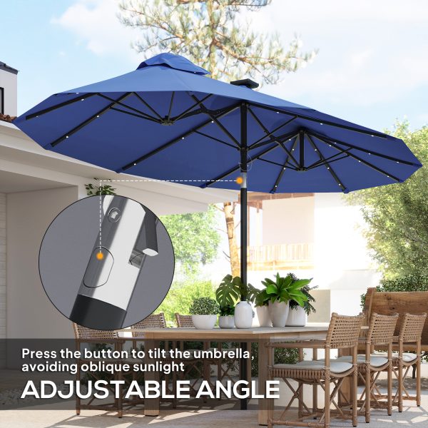 Double-sided Patio Umbrella, 9.7 Outdoor Umbrella with Tilt and Crank, LED Solar Light and 12 Ribs, Navy Blue