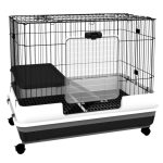 PawHut 2-Level Small Animal Cage Rabbit Hutch With Wheels, Removable Tray, Platform And Ramp For Bunny, Chinchillas, Ferret, Black