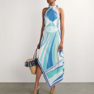 Women's Printed Satin Tie-up Top And Skirt Two-piece Set