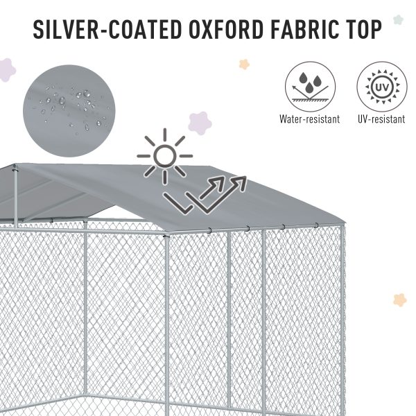 Outdoor Dog Kennel Galvanized Steel Fence with Cover Secure Lock Mesh Sidewalls for Backyard 9.8 x 9.8 x 7.7