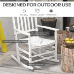 Outdoor Rocking Chair Set of 2 with Side Table, Patio Wooden Rocking Chair with Smooth Armrests, High Back for Garden, Balcony, Porch, Supports Up to 352 lbs. , White