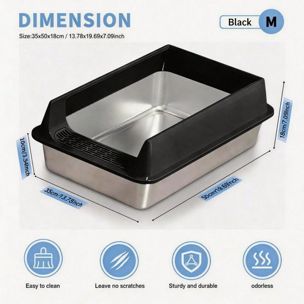 Stainless Steel Cat Litter Box, Large Open Top Litter Box With Anti Splash High Sides, Anti Tracking Pedal, Easy To Clean, Non Stick, Odor Resistant For Big Cats, Multi Cat Homes
