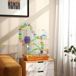 5 Tiers Hamster Cage Portable Animal Travel Carrier W Exercise Wheels Tube, Orange