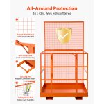Forklift Safety Cage, 48.2 X 45.2 Inch, Heavy Duty Forklift Man Basket, 1400 Lbs Capacity Collapsible Work Platform Lift Basket With Safety Harness & Lock, For Most Aerial Jobs Lifting Loader