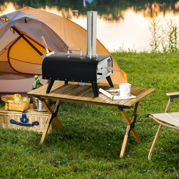 Pellet Wood Fired Pizza Oven, Outdoor Pizza Maker with 12" Rotating Stone, Peel and Waterproof Cover
