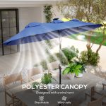 Double-sided Patio Umbrella, 9.7 Outdoor Umbrella with Tilt and Crank, LED Solar Light and 12 Ribs, Navy Blue