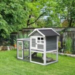 Indoor Rabbit Enclosure, 48" Weatherproof Wooden Rabbit Hutch, with Slanted Asphalt Roof & Fun Outdoor Run for Bunnies & Ferrets - Gray