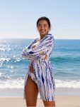 2026 New Women's 3 Piece Bikini Set - Blue White Tie Dye Print Swimsuit With Sheer Cover Up