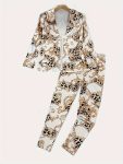 Two Piece Lapel Blazer Set Geometric Print Micro Elastic Fake Buttons Casual Fabric Outfit For Spring Fall  Polyester Womens Clothing Amazon Does Not Sell