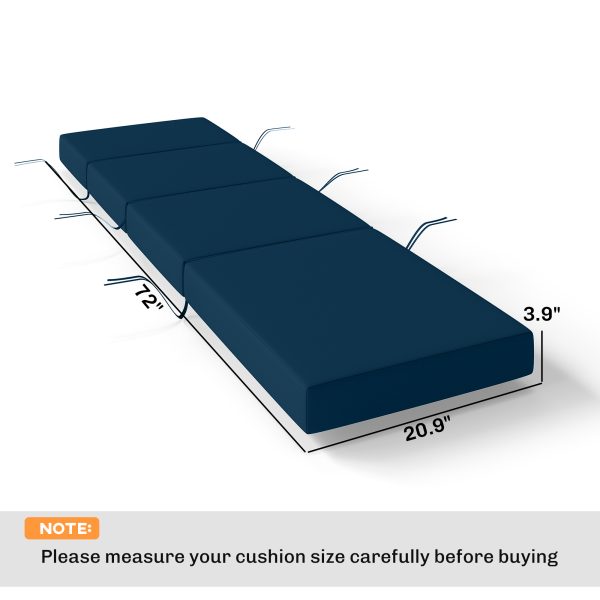 Chaise Lounge Cushion, 4" Thick Outdoor Lounge Chair Cushions with Ties for Patio, 26" x 80", Navy Blue