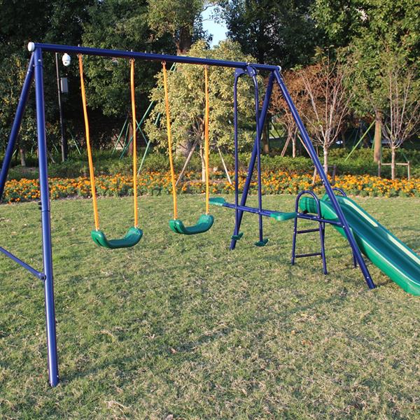 A-Frame Metal Swing Set W Slide Blue, Green, Orange