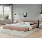 California King Size Upholstered Bed Frame With Thick Fabric, Chenille Fabric Grounded Queen Size Platform Bed With Headboard And Solid Frame. No Box Spring Needed-Pink90.5 X80.5x 31