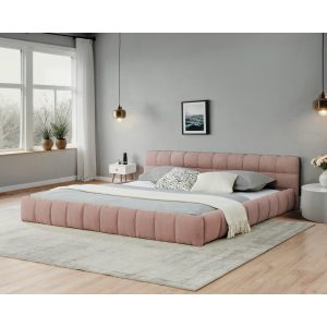 California King Size Upholstered Bed Frame With Thick Fabric, Chenille Fabric Grounded Queen Size Platform Bed With Headboard And Solid Frame. No Box Spring Needed-Pink90.5 X80.5x 31