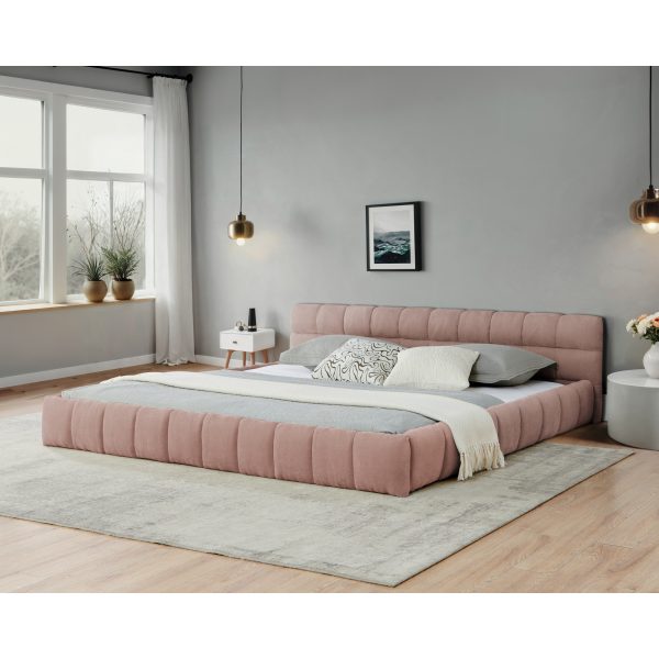 California King Size Upholstered Bed Frame With Thick Fabric, Chenille Fabric Grounded Queen Size Platform Bed With Headboard And Solid Frame. No Box Spring Needed-Pink90.5 X80.5x 31
