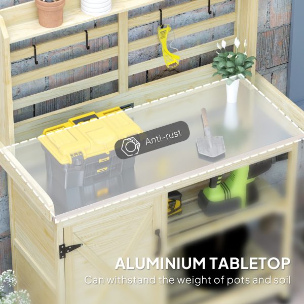 Wooden Potting Bench with Storage, Sink, Water Tap for Backyard, Patio, Balcony, Natural