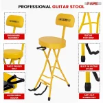5Core Guitar Stool 3.15" Padded Chair W Backrest Foldable Music Seat Built In Foot Rest Guitar Stand