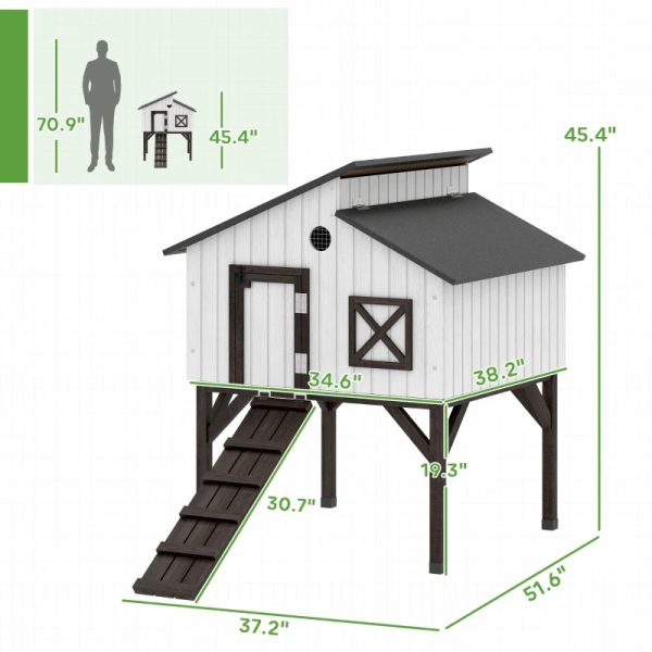 PawHut Chicken Coop Hen House With Nesting Box, Elevated Rabbit Hutch With Ramp, Asphalt Openable Roof And Elevated Legs
