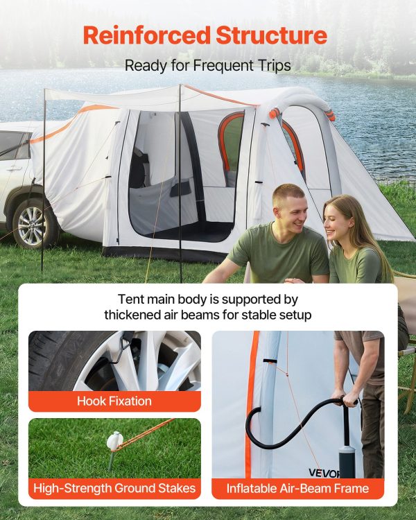 Inflatable SUV Tent With Awning, 8 X 6.7 Ft 3-Season SUV Tailgate Tent With Ventilated Doors & Mesh Window, PU2000mm Waterproof Car Rear Hatch Tents For Outdoor Camping - Air Pump Included