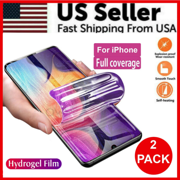 2PCS Hydrogel Screen Protector For 15 14 13 12 11 Pro Max SE X XS XR 8 7