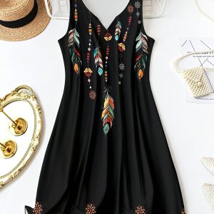 Self-pick-up Plus Size Women'S Floral Print V Neck Casual Sleeveless Dresses  Only Self-pickup Is Supported