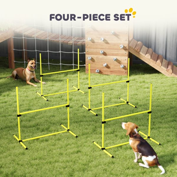 4 Piece Dog Agility Set with Adjustable Height Jump Bars, Carry Bag, Displacing Top Bar, Yellow Yellow