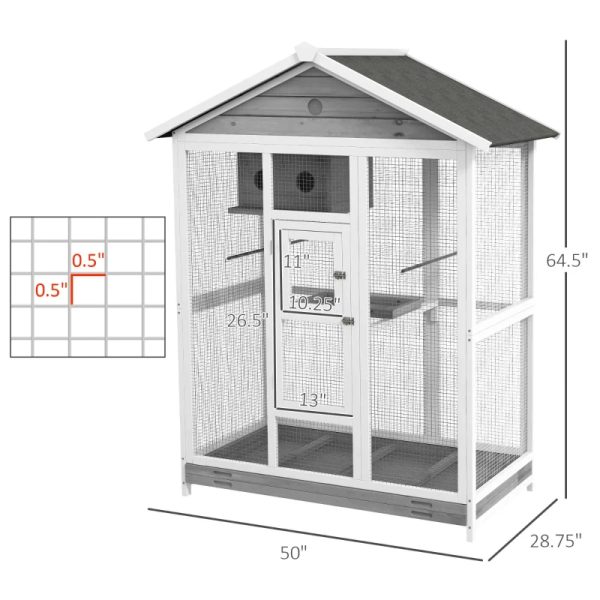 PawHut 64.5 Wooden Bird Cage Aviary, Flight Cage With 4 Perches, Nest And Slide-Out Tray For Indoor Outdoor, GrayMultiple Packages