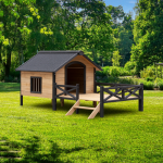 Outdoor Large Cabin Style Wooden Kennel With Porch