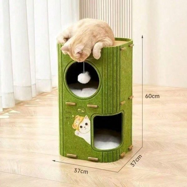 Multi Level Felt Cat Tree House, Vertical Cat Scratcher Tower With Multiple Hideaway Nests, Interactive Hanging Ball Toy, Space Saving Cat Condo For Indoor Cats, 2 Sizes Available