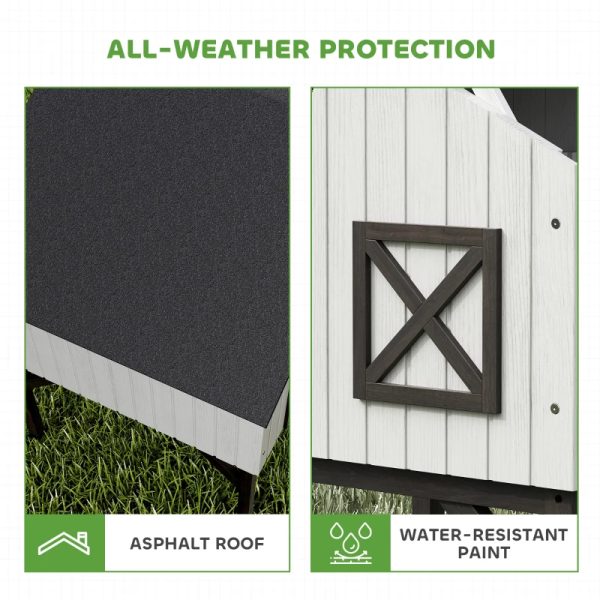 PawHut Chicken Coop Hen House With Nesting Box, Elevated Rabbit Hutch With Ramp, Asphalt Openable Roof And Elevated Legs