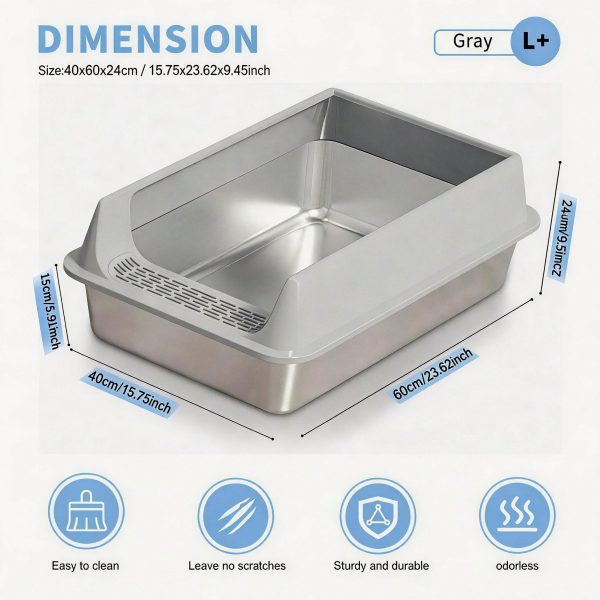 Stainless Steel Cat Litter Box, Large Open Top Litter Box With Anti Splash High Sides, Anti Tracking Pedal, Easy To Clean, Non Stick, Odor Resistant For Big Cats, Multi Cat Homes