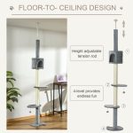 100" Cat Tree Height Adjustable Floor-to-Ceiling 4-Tier Kitty Climbing Activity Center Condo Cat Toy with Scratching Post Hanging Balls Play Rest Post Pet Furniture Grey