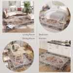 Area Rug 5x7, Machine Washable Rug, Non-Slip Boho Print Pattern Medallion Carpet for Living Room, Bedroom, Tawny Brown