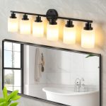 39 Modern 6-Light Vanity Bathroom Mirror Light, Frosted White Glass With Black Iron Frame, Contemporary Wall Sconce For Bedroom, Bathroom, And Dressing Room No Bulbs