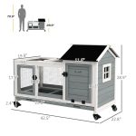 Wooden Rabbit Hutch With Wheels, Run, Slide-out Tray For Small Animals, Guinea Pig, Blue