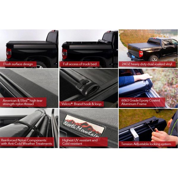Black Soft Vinyl Lock & Roll-Up Tonneau Cover Assembly Fit 14-21 Tundra 6.5' Bed--A80034-1265T