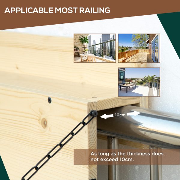 Hanging Balcony Table, Spruce Wood Foldable Railing Bar, Serving Table & Desk, Fits up to 3.9 Inches, Natural