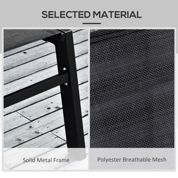 Outdoor Chaise Lounge with Wheels, Five Position Recliner for Sunbathing, Suntanning, Steel Frame, Breathable Fabric for Beach, Yard, Patio, Black