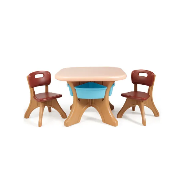 Brown Kids Table And 2 Chairs Set With 4 Storage Boxes, Toddler Activity Table For Drawing Playing Eating, Children Furniture For Indoor Outdoor
