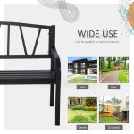 50" Outdoor Bench, Metal Garden Bench with V-Shaped Pattern Backrest, Porch Bench with Slatted Seat for Park, Yard, Lawn, Black