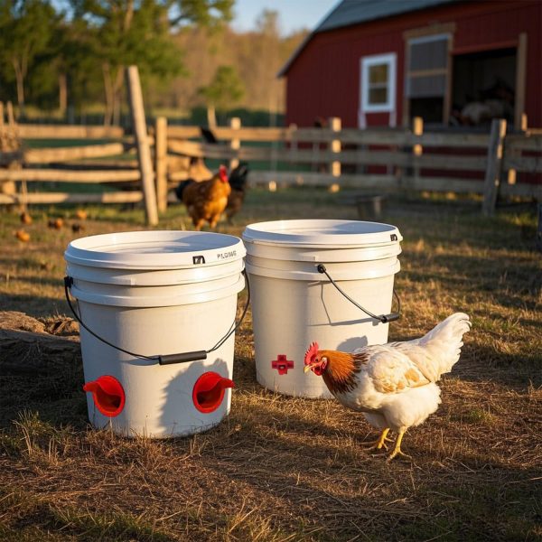 Durable Chicken Feeder Rain Proof Poultry Feeder Port Gravity Feed Kit For Buckets, Barrels, Bins, Troughs, Easy Clean - 6 Pack With Hole Saw For Easy Installation