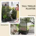 Galvanized Raised Garden Bed Planter Box with Trellis for Climbing Plants, Vegetable, Vines, 43" x 16" x 70", Black