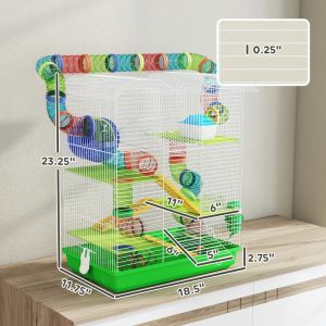PawHut 5 Tier Hamster Cage With Tubes And Tunnels, Small Animal Cage, Rat Gerbil Cage With Water Bottle, Food Dish, Exercise Wheel, Green
