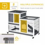 Wooden Rabbit Hutch Elevated Bunny Cage Indoor Small Animal Habitat with Enclosed Run with Wheels, Ramp, Removable Tray for Rabbits, Chickens, Ducks, Guinea Pigs, Gray