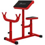 Soozier 265 LBS Preacher Curl Bench For Strength Training, Adjustable Seated Arm Isolated Barbell Dumbbell Bicep Station, Red