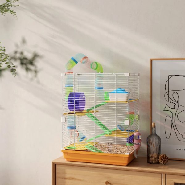 5 Tiers Hamster Cage Portable Animal Travel Carrier W Exercise Wheels Tube, Orange