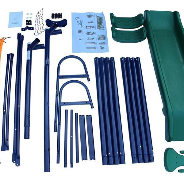 A-Frame Metal Swing Set W Slide Blue, Green, Orange
