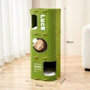 Multi Level Felt Cat Tree House, Vertical Cat Scratcher Tower With Multiple Hideaway Nests, Interactive Hanging Ball Toy, Space Saving Cat Condo For Indoor Cats, 2 Sizes Available