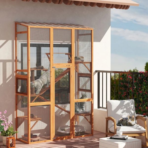 Outdoor Catio Cat Enclosure, Large Wooden Cat House With 6 Jumping Platforms, Scratching Post.For Multiple Packages Shipped, Please Pay Attention To The Details, Dimensions, And Weight.