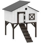 PawHut Chicken Coop Hen House With Nesting Box, Elevated Rabbit Hutch With Ramp, Asphalt Openable Roof And Elevated Legs